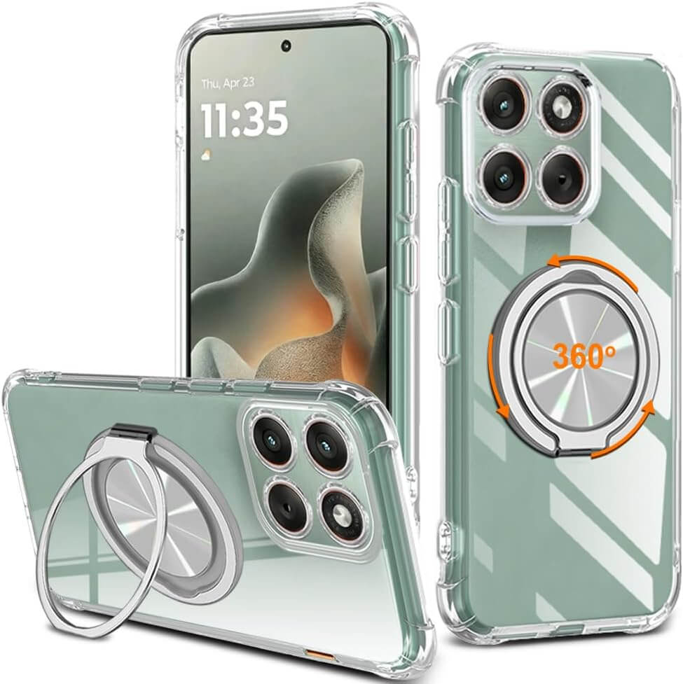 Nijiadi Crystal Clear Case with Rotatable Ring Holder for Motorola Edge 70